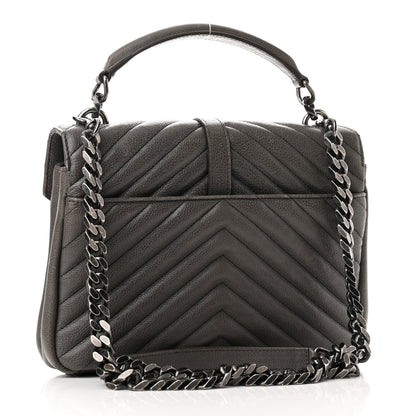 Saint Laurent Sheepskin Matelasse Chevron Monogram Medium College Bag Asphalt 3 of 22