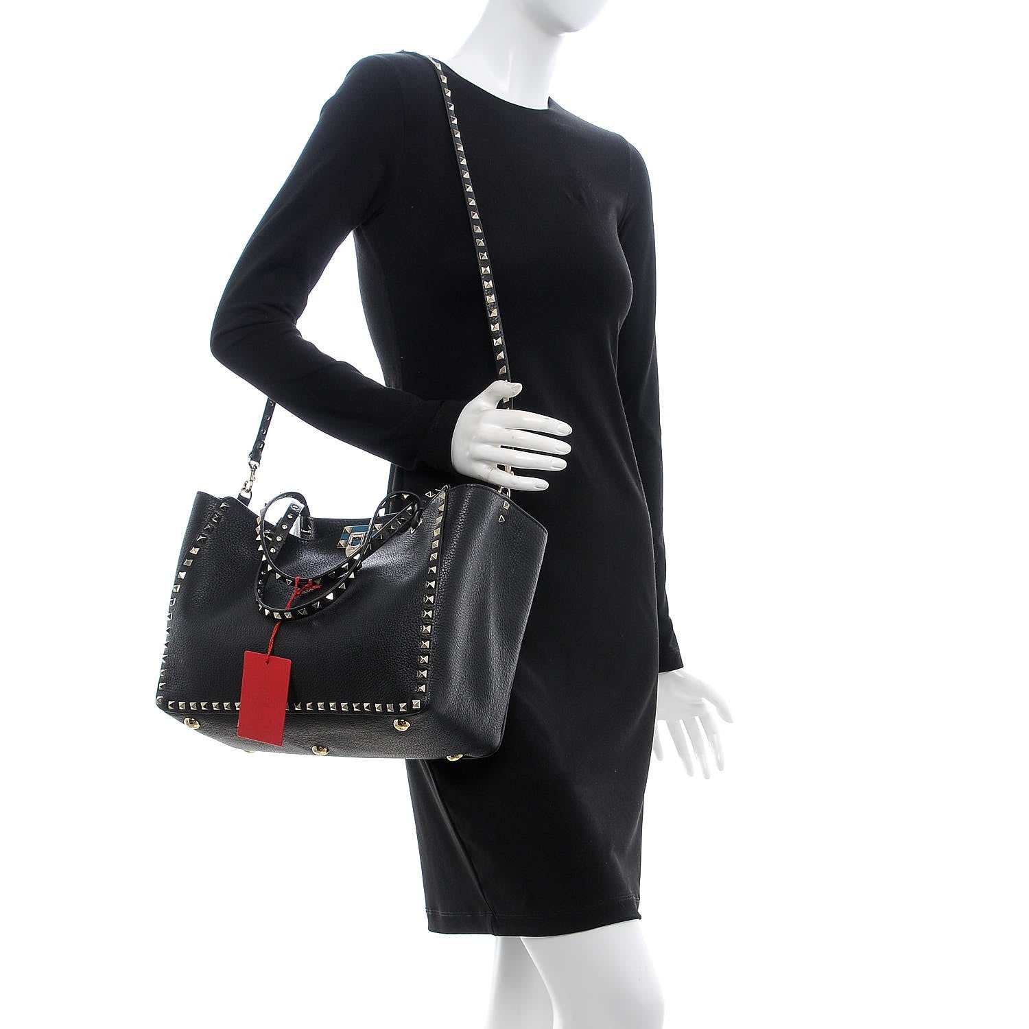 Valentino Garavani Alce Printed Calfskin Medium Rockstud Tote Black 2 of 7