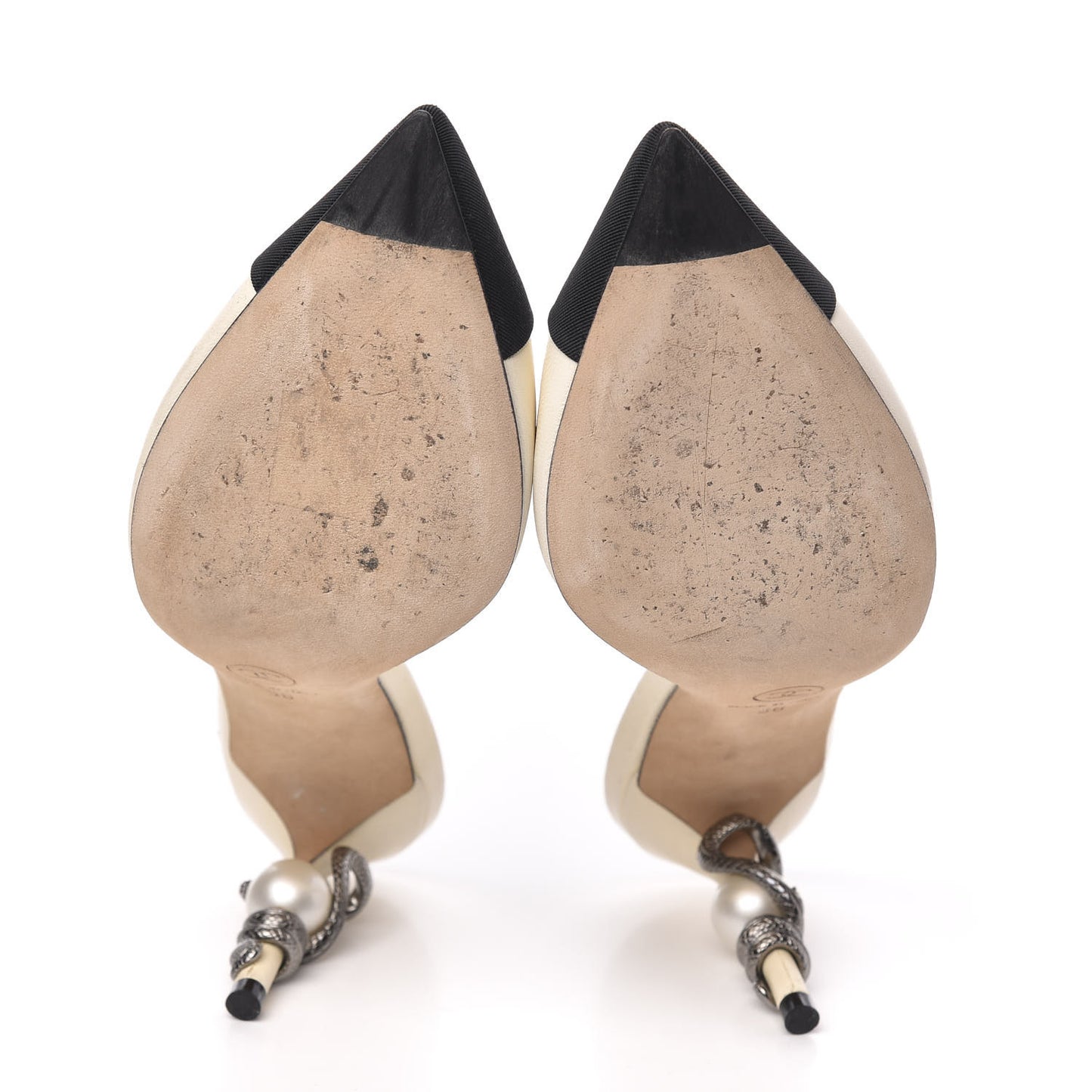 Goatskin Grosgrain Cap Toe Snake Pearl Mule 36 Beige Black