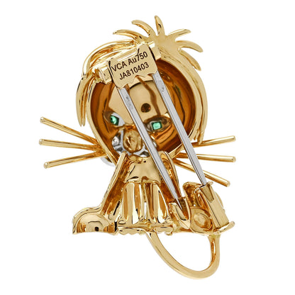 Van Cleef & Arpels 18K Yellow Gold Diamond Emerald Black Onyx Lion Ebouriffe Brooch 3 of 5