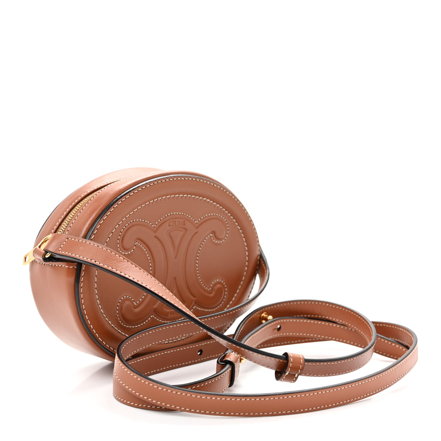 Smooth Calfskin Cuir Small Triomphe Oval Crossbody Purse Tan