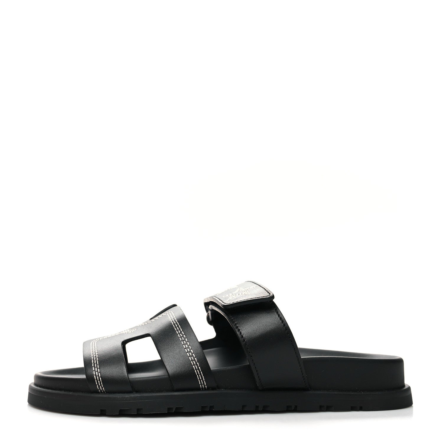 Hermes Calfskin Womens Embroidered Chypre Sandals 37 Black 1 of 8