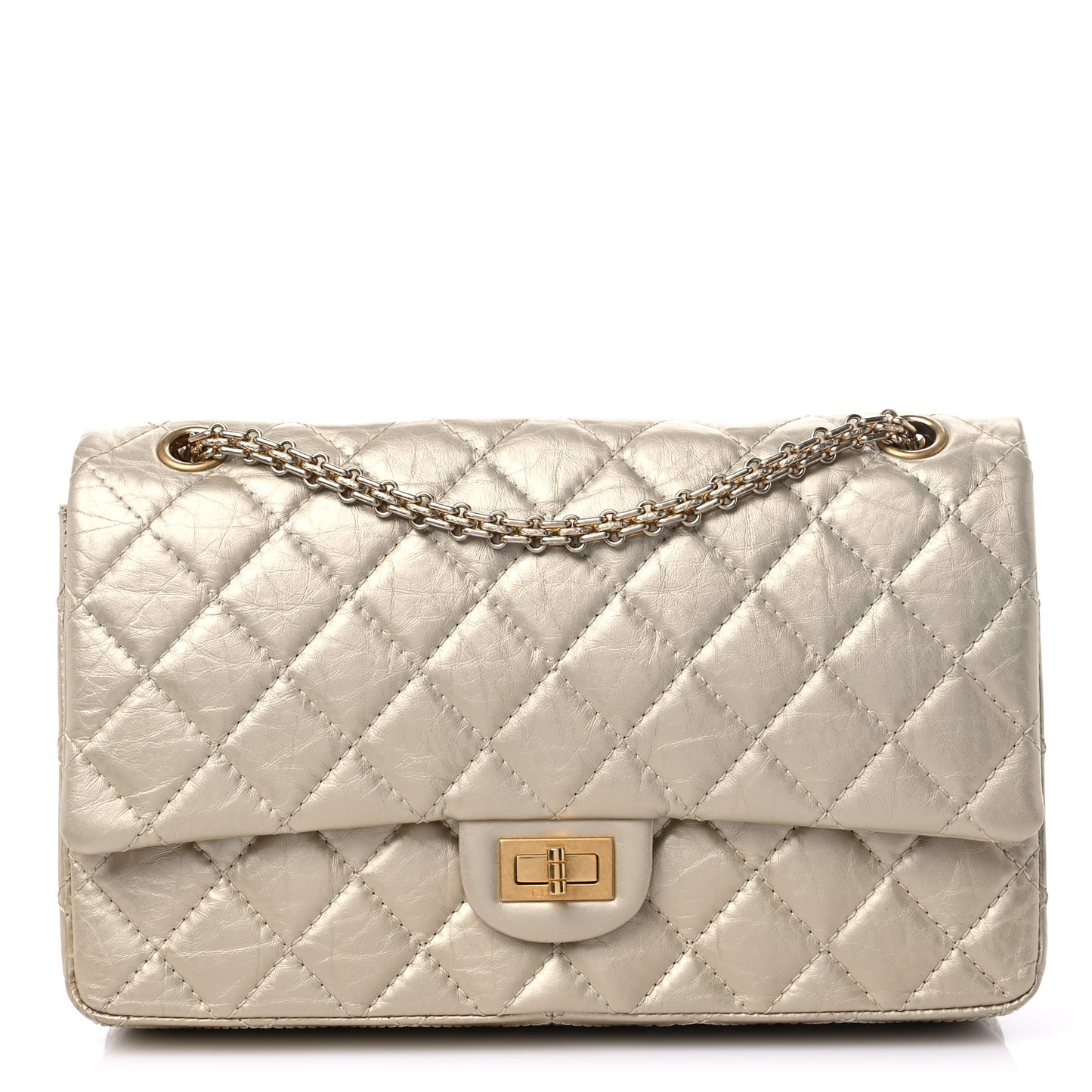 Metallic Aged Calfskin Quilted 2.55 Reissue 226 Flap Pale Gold