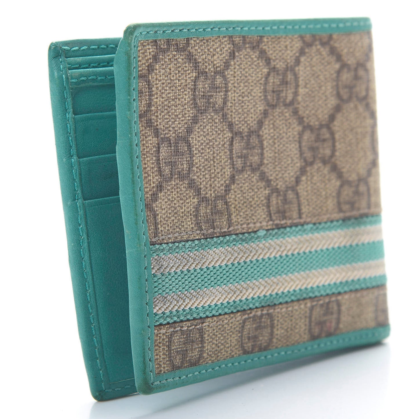 GG Plus Monogram Web Bi-Fold Wallet Blue Beige