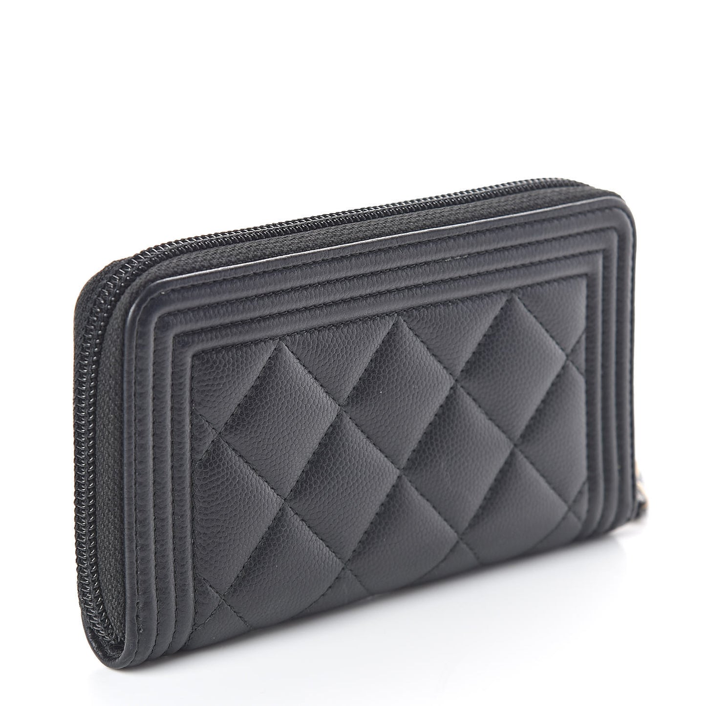 Caviar Quilted Small Boy Zip Around Wallet Black