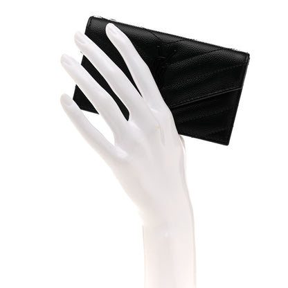 Saint Laurent Grain De Poudre Matelasse Chevron Monochrome Flap Zippered Card Case Black 2 of 8
