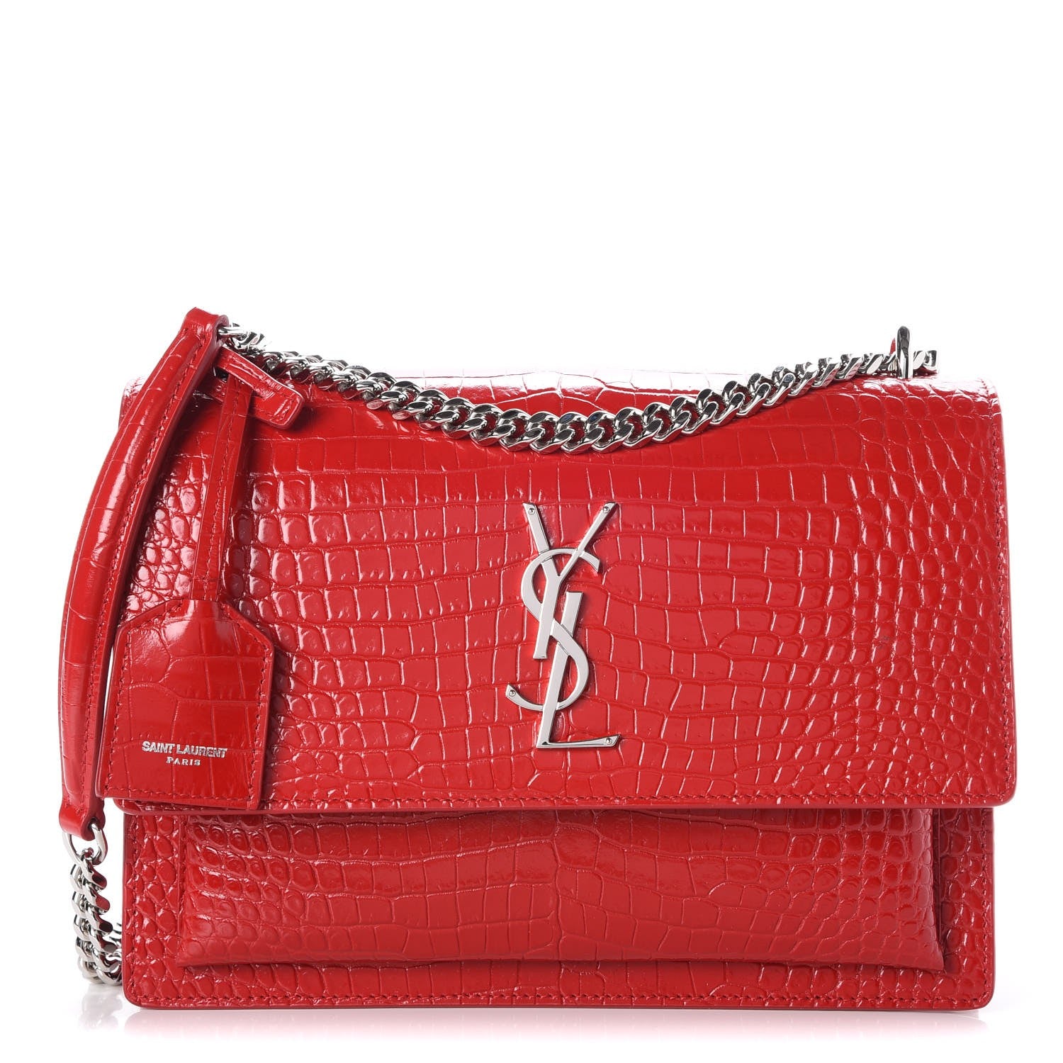 Saint Laurent Calfskin Crocodile Embossed Medium Monogram Sunset Rouge Eros 1 of 9