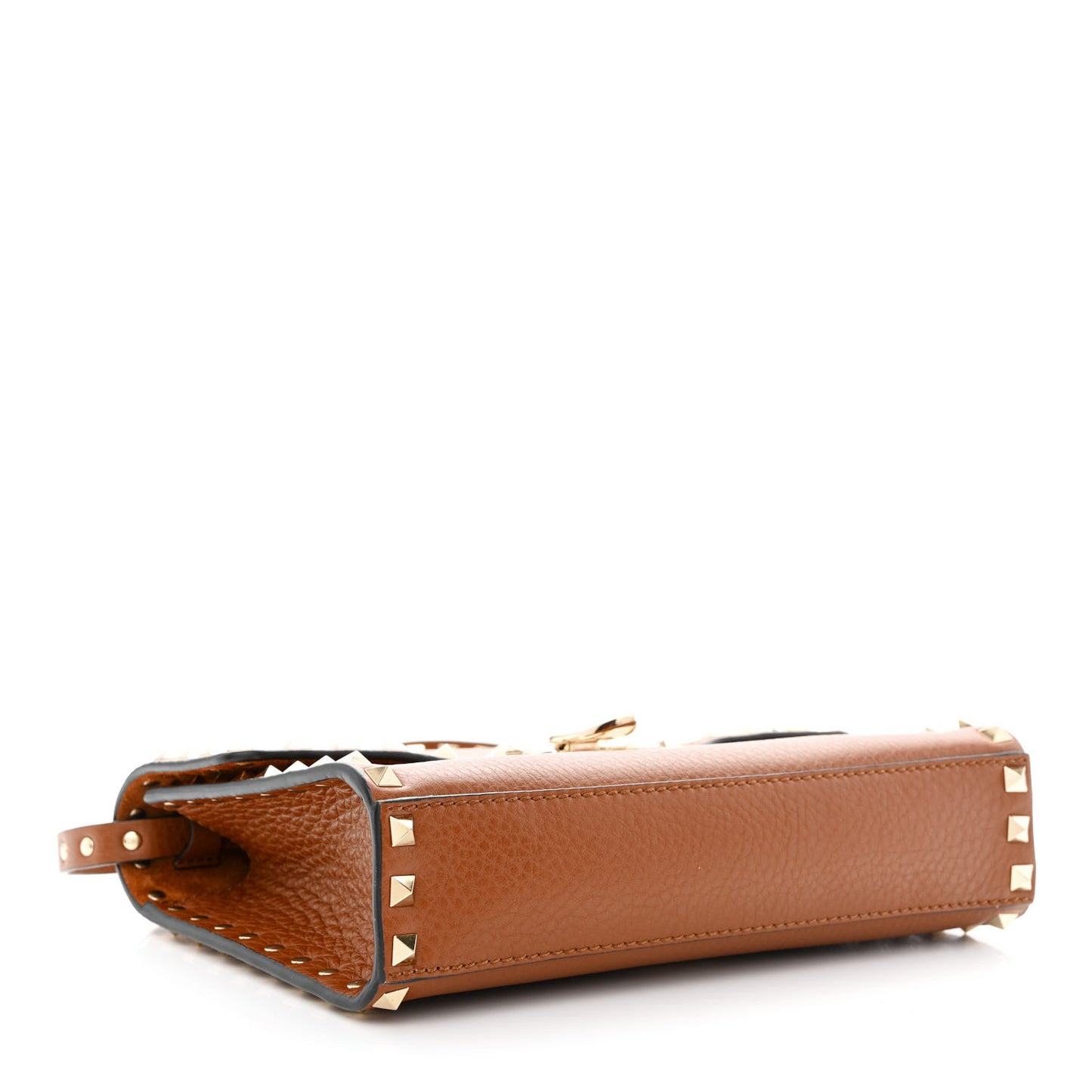 Pebbled Calfskin Medium Rockstud Flip Lock Crossbody Bag Saddle Brown