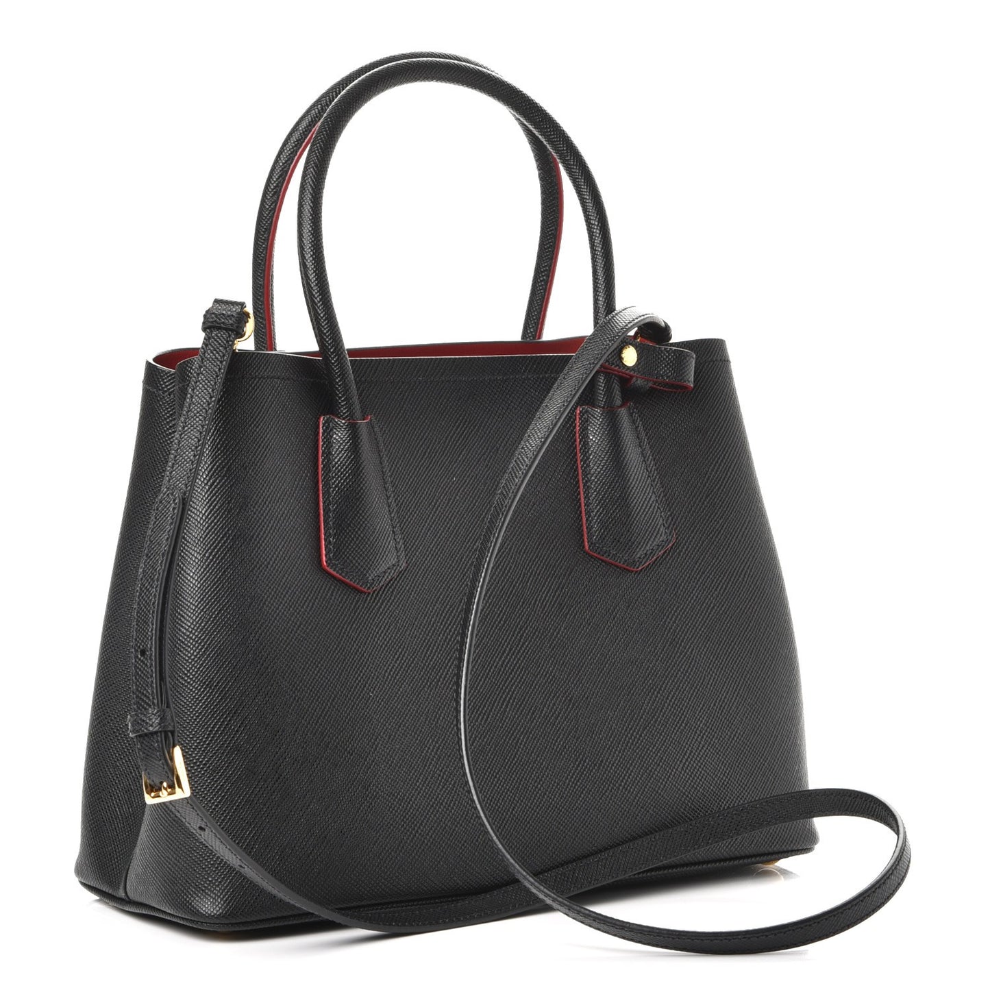Saffiano Cuir Small Double Bag Black Fuoco
