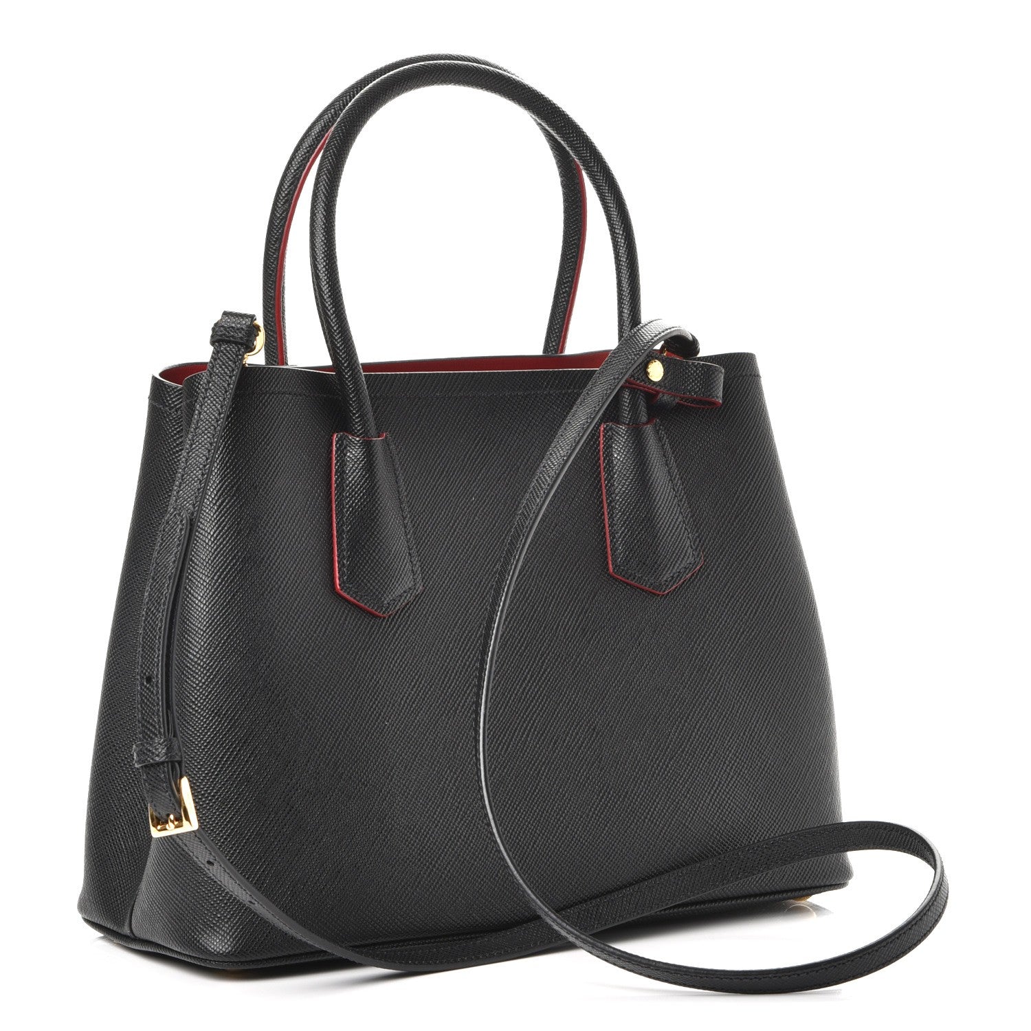 Prada Saffiano Cuir Small Double Bag Black Fuoco 4 of 8