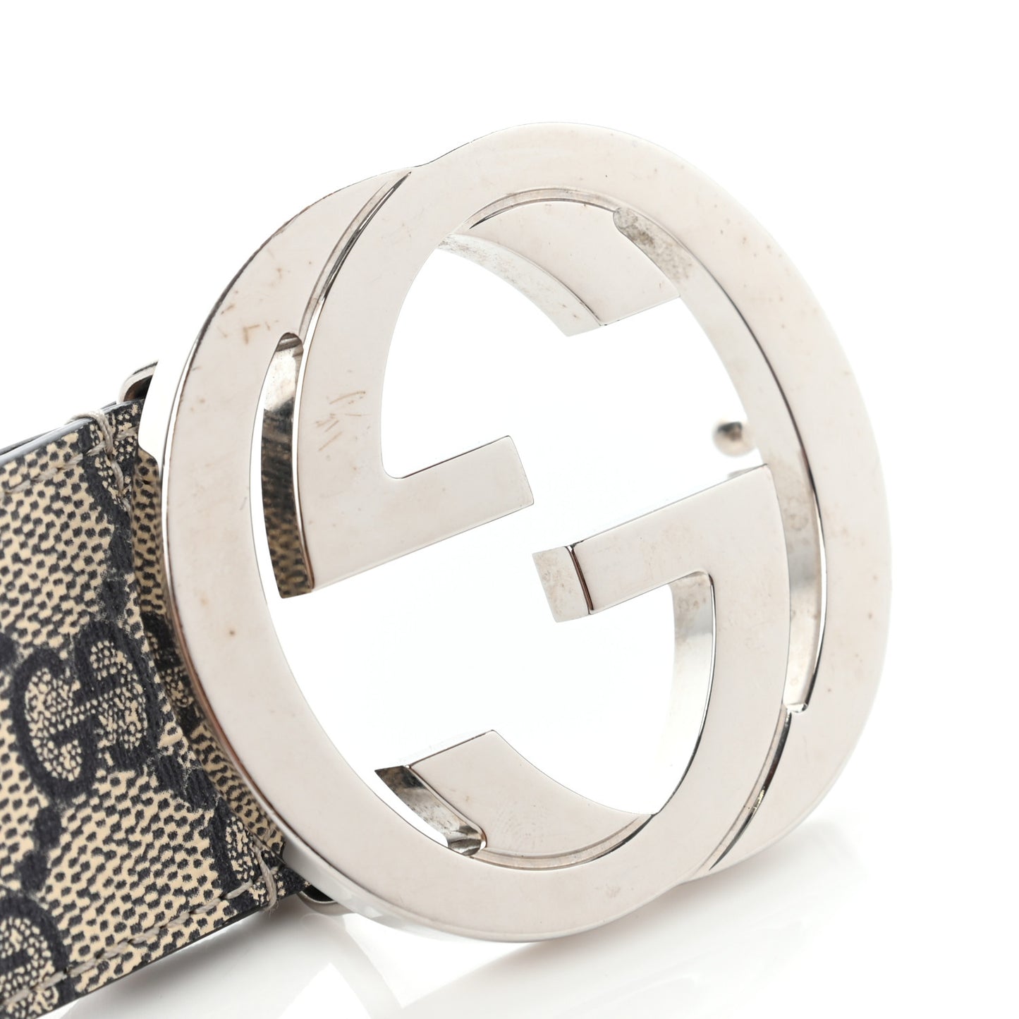 GG Supreme Monogram Selleria Calfskin Interlocking G 40mm Belt 85 34 Beige Ebony Blue