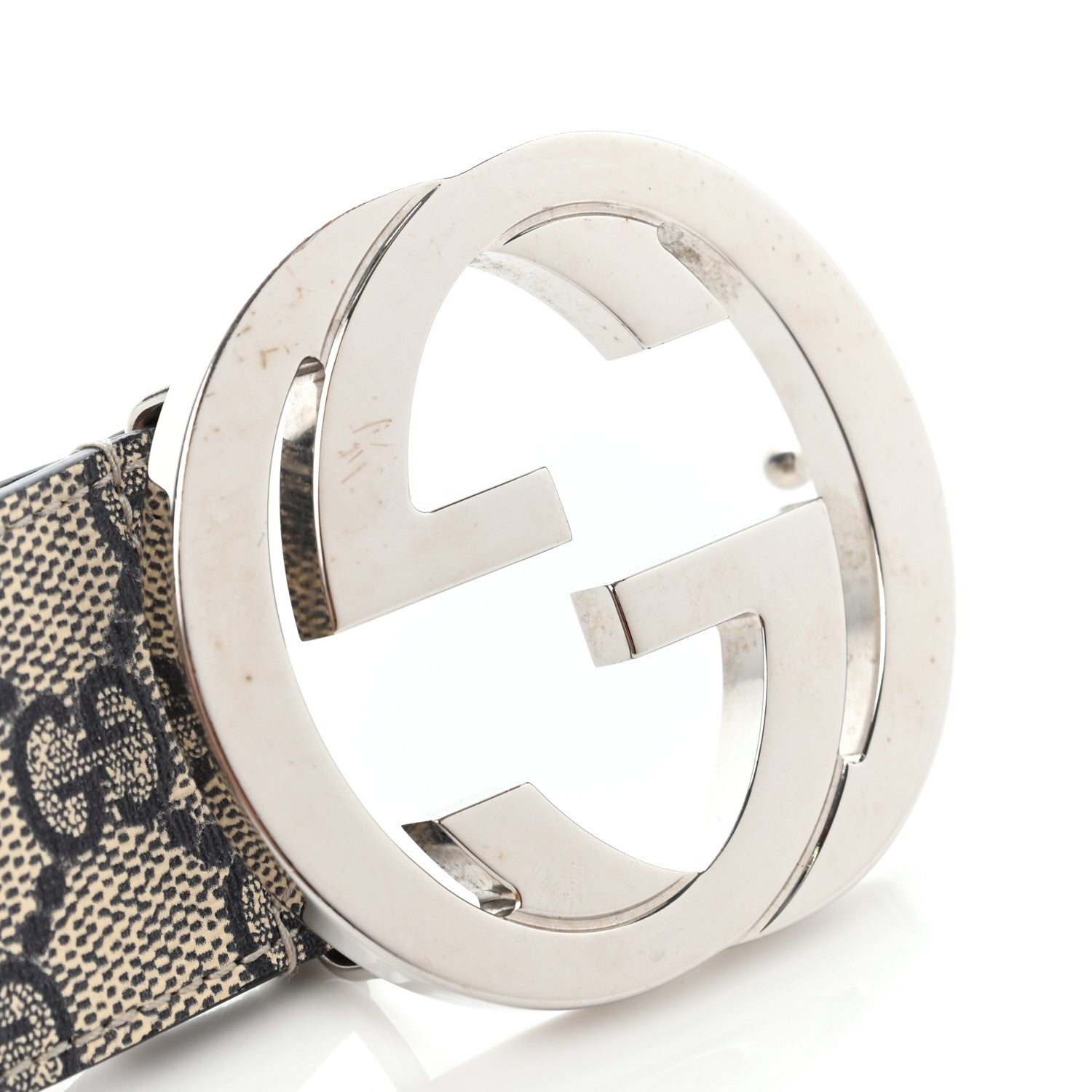 Gucci GG Supreme Monogram Selleria Calfskin Interlocking G 40mm Belt 85 34 Beige Ebony Blue 7 of 7
