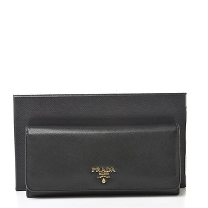 Prada Saffiano Continental Flap Wallet Black 10 of 10