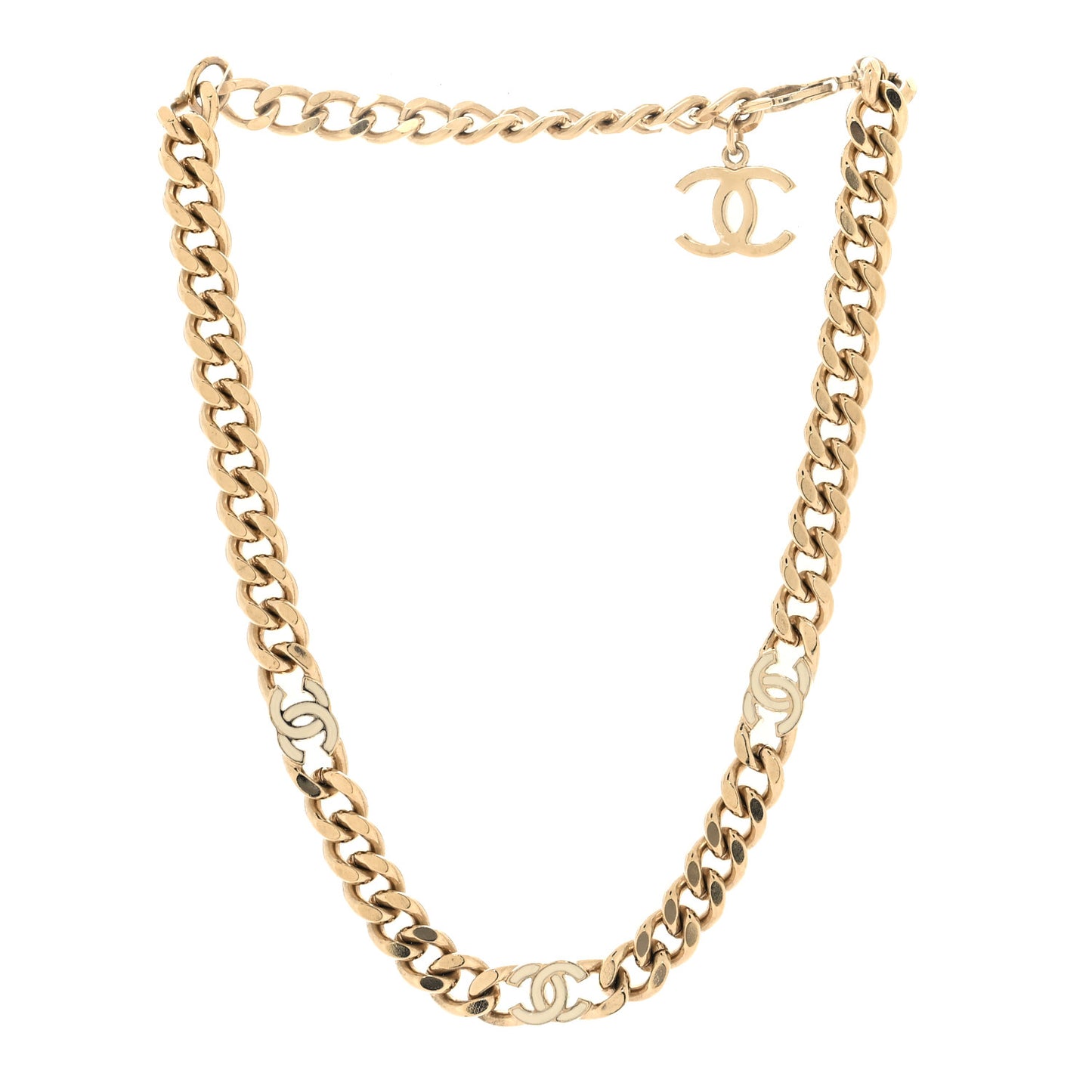 Metal Enamel Chain CC Choke Gold White