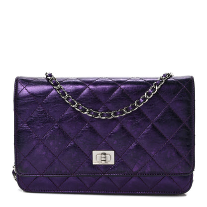 Chanel Metallic Aged Calfskin Quilted 2.55 Reissue Wallet on Chain WOC Purple 1 of 10