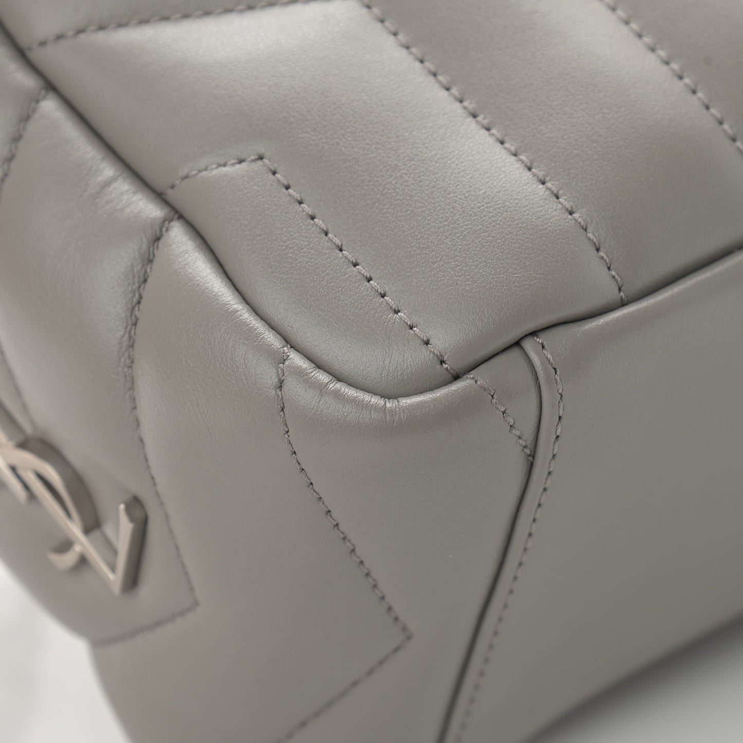 Calfskin Y Quilted Monogram Small Loulou Bowling Bag Light Gray
