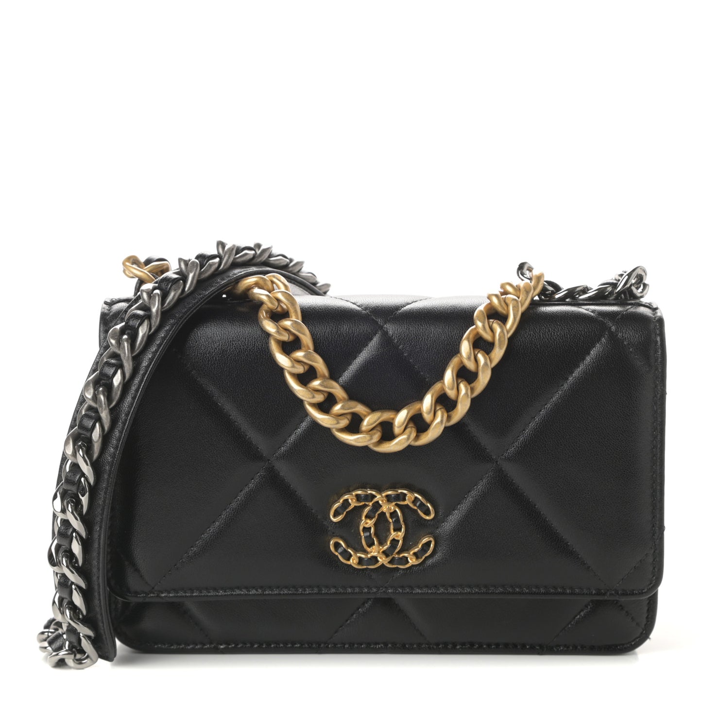 Lambskin Quilted Chanel 19 Wallet On Chain WOC Black