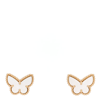 Van Cleef & Arpels 18K Yellow Gold Mother of Pearl Sweet Alhambra Butterfly Earrings 1 of 4