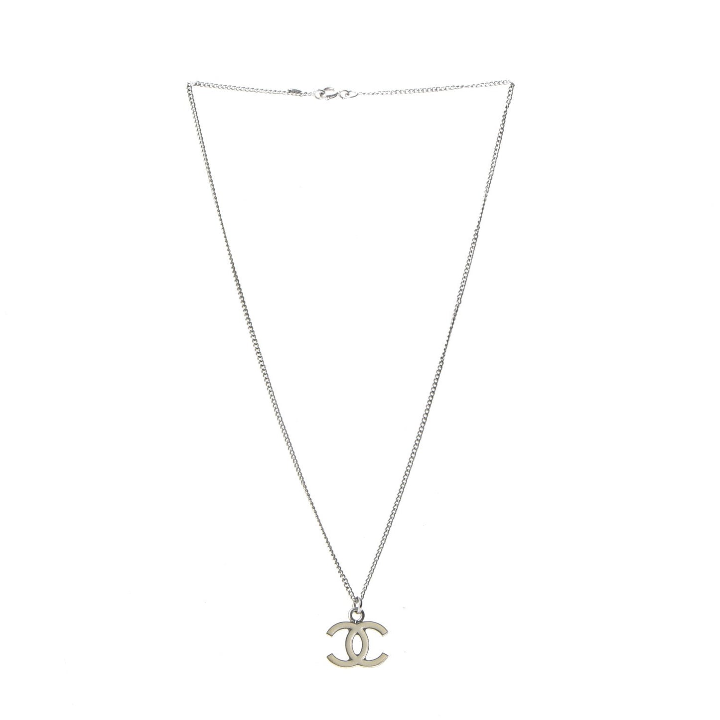 Enamel CC Necklace Silver White
