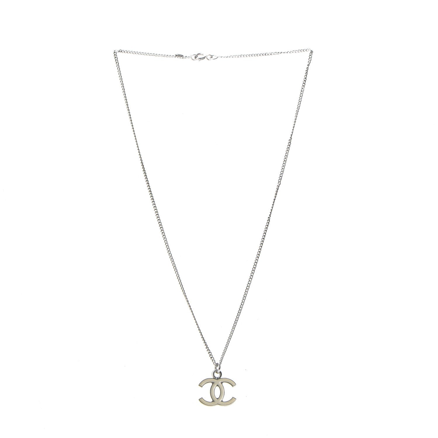 Chanel Enamel CC Necklace Silver White 4 of 6