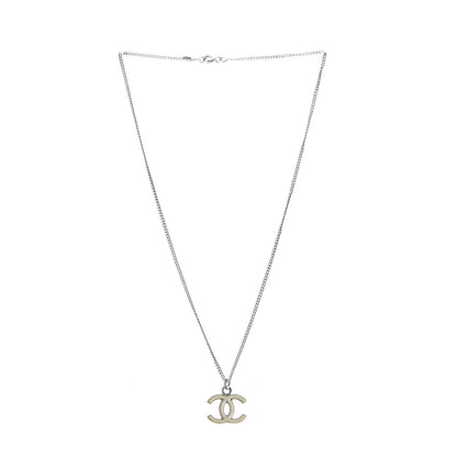 Chanel Enamel CC Necklace Silver White 4 of 6