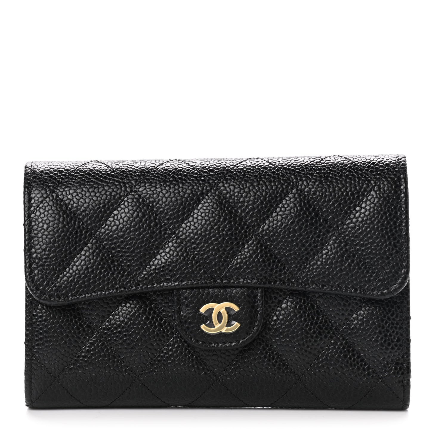 Caviar Quilted Medium Flap Wallet Black