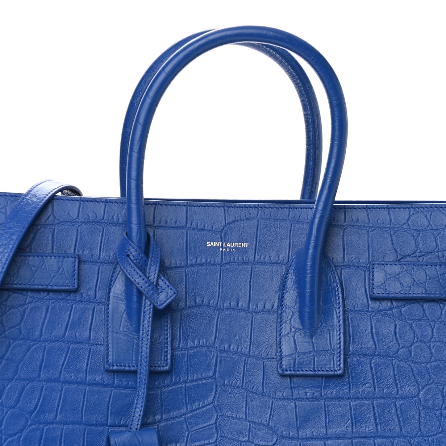 Calfskin Crocodile Embossed Small Sac De Jour Royal Blue