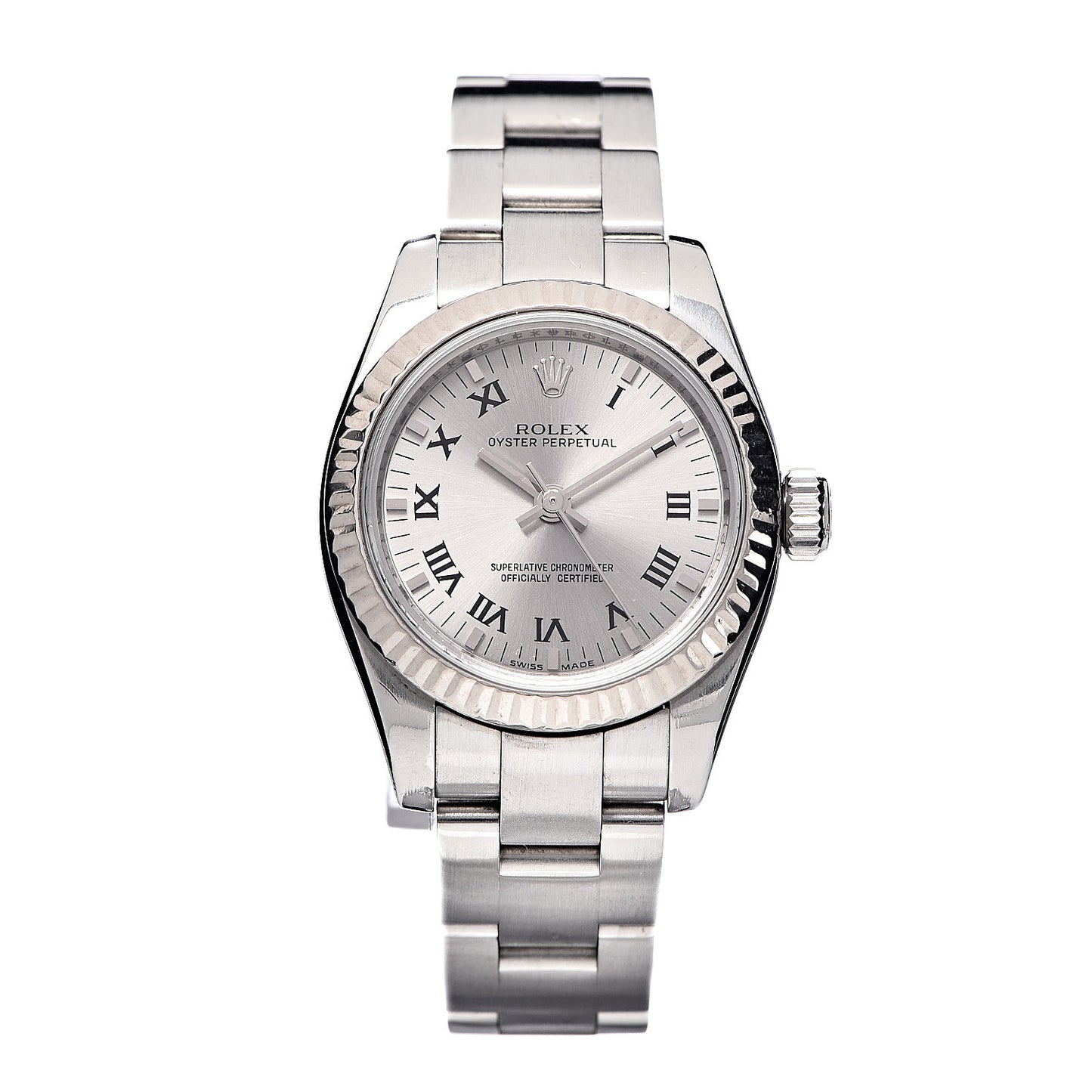 Stainless Steel 18K White Gold 26mm Oyster Perpetual Watch Silver Roman 176234