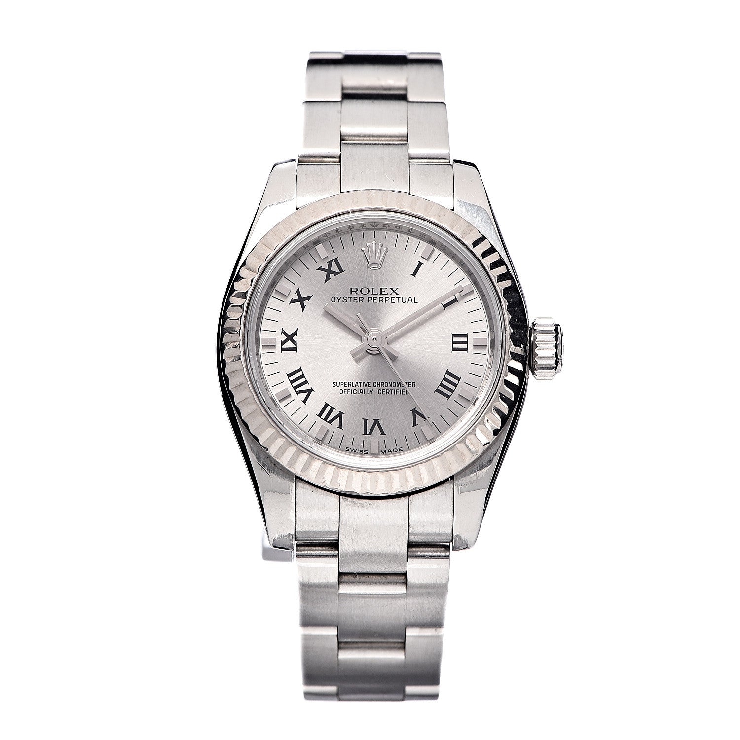 Rolex Stainless Steel 18K White Gold 26mm Oyster Perpetual Watch Silver Roman 176234 1 of 8