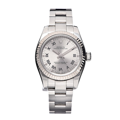 Rolex Stainless Steel 18K White Gold 26mm Oyster Perpetual Watch Silver Roman 176234 1 of 8
