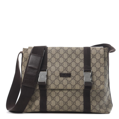 Gucci GG Plus Monogram Large Double Buckle Flap Messenger Bag Beige Dark Brown 1 of 11