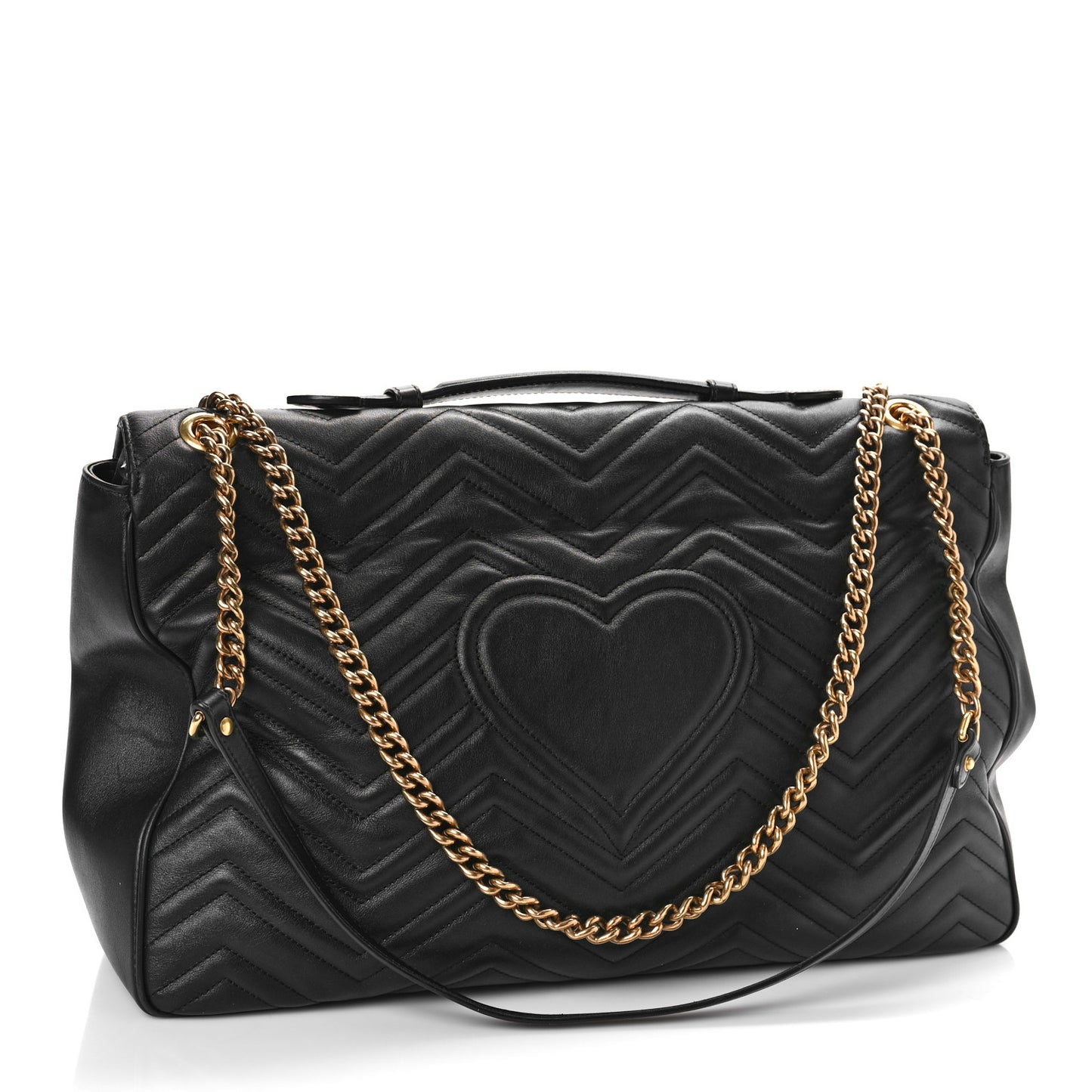 Calfskin Matelasse Maxi GG Marmont Top Handle Shoulder Bag Black