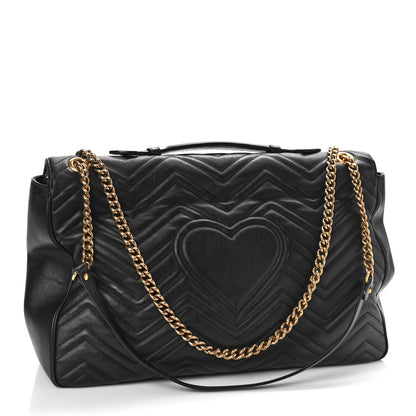 Gucci Calfskin Matelasse Maxi GG Marmont Top Handle Shoulder Bag Black 3 of 12