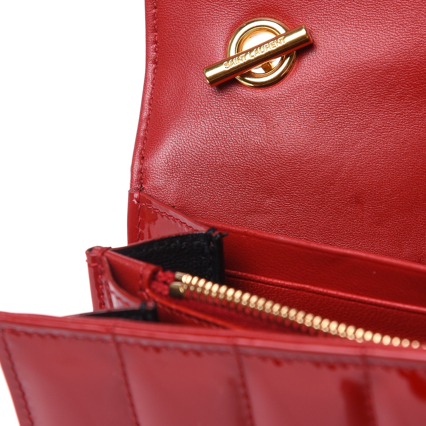 Patent Calfskin Matelasse Vicky Chain Wallet Rouge Eros