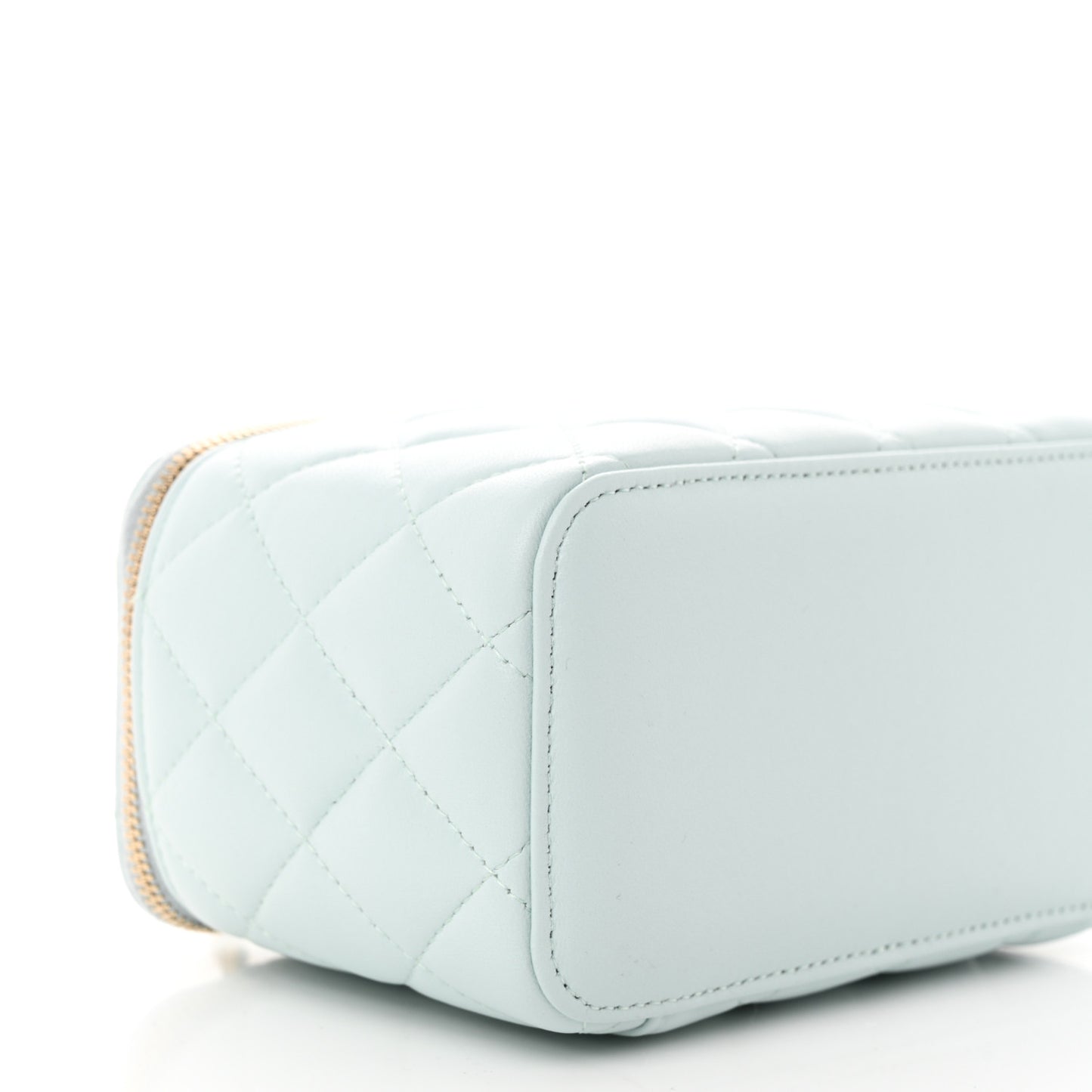 Lambskin Quilted Small Top Handle Vanity Case With Chain Light Blue