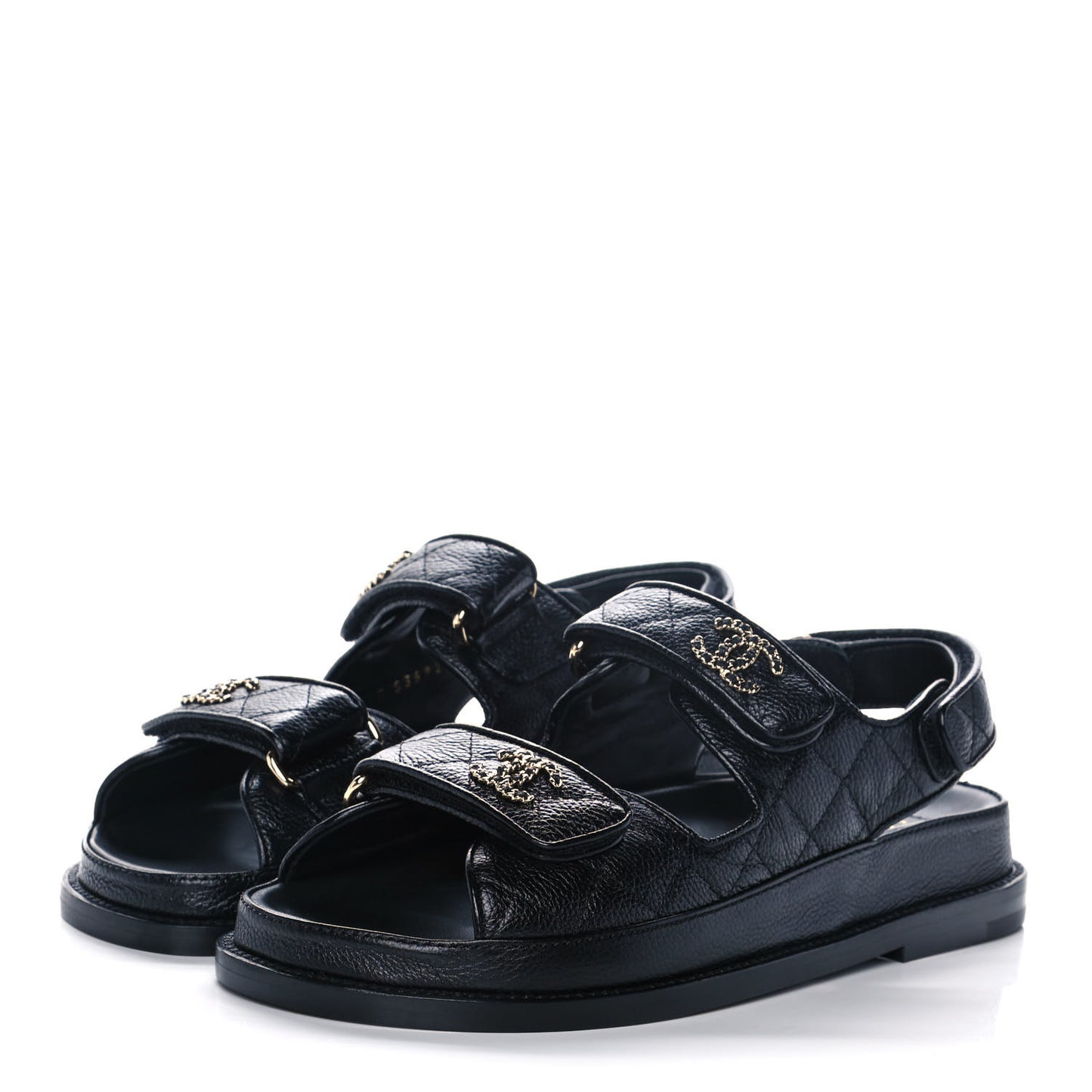 Grained Calfskin Velcro Dad Sandals 36 Black