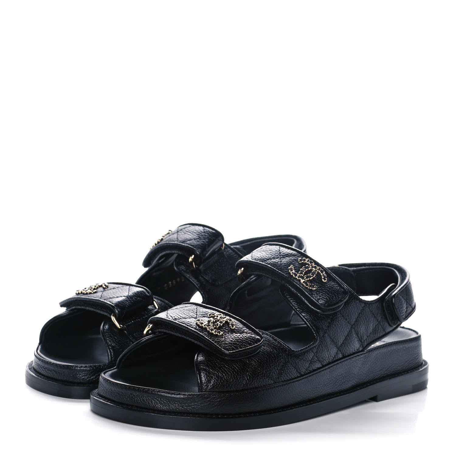 Chanel Grained Calfskin Velcro Dad Sandals 36 Black 3 of 8