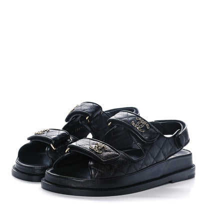 Chanel Grained Calfskin Velcro Dad Sandals 36 Black 3 of 8