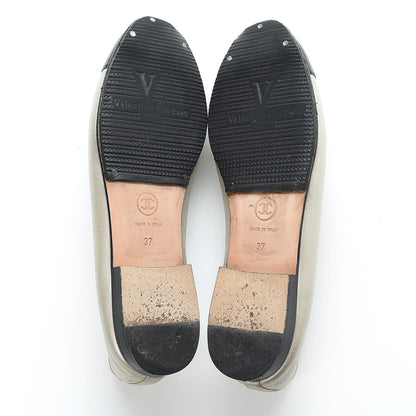 Chanel Metallic Lambskin Cap Toe CC Ballerina Flats 37 Gold Black 7 of 18