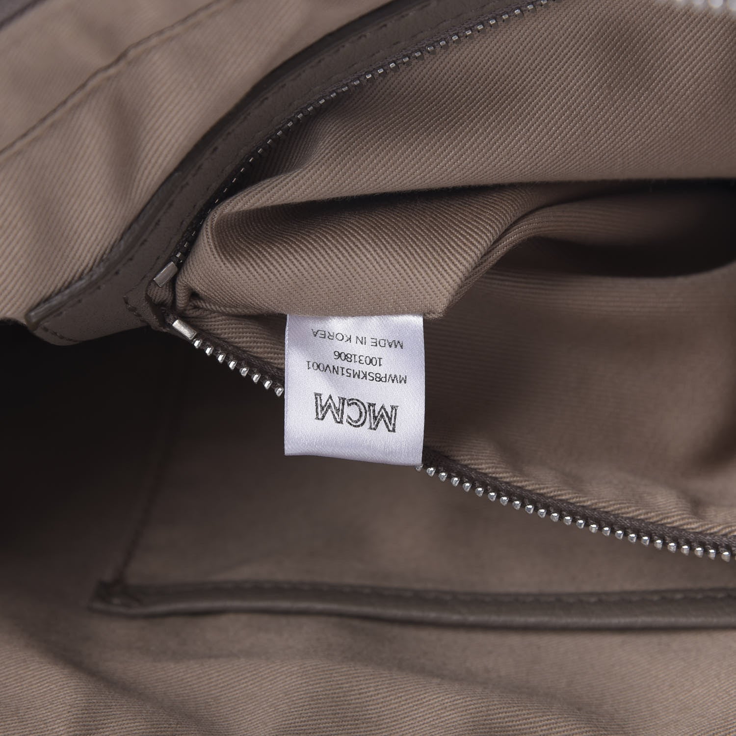 MCM Calfskin Ottomar Monogram Medium Klara Top Zip Tote Taupe 9 of 9
