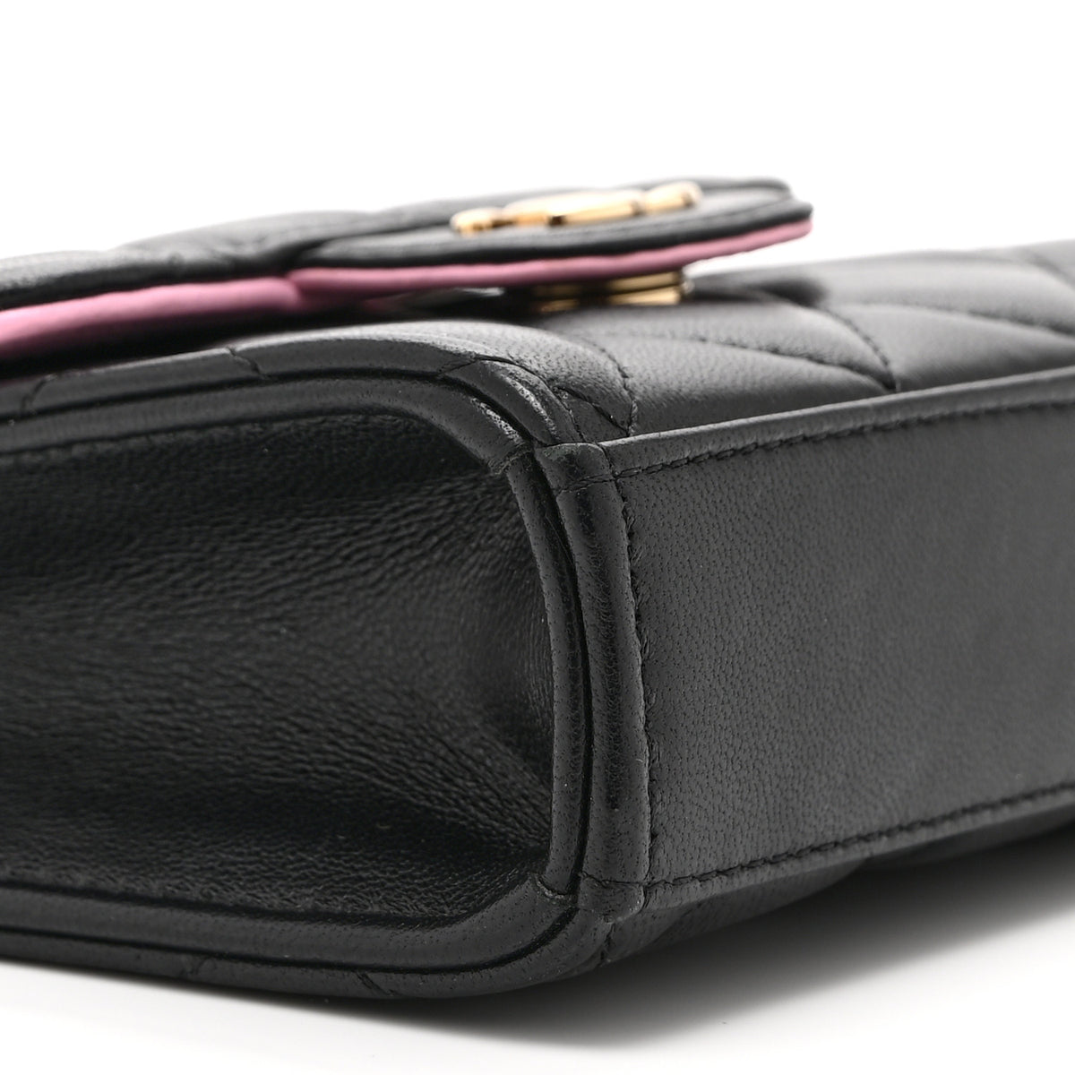 Chanel Lambskin Quilted Bi-Color Top Handle Clutch With Chain Black Pink 10 of 11