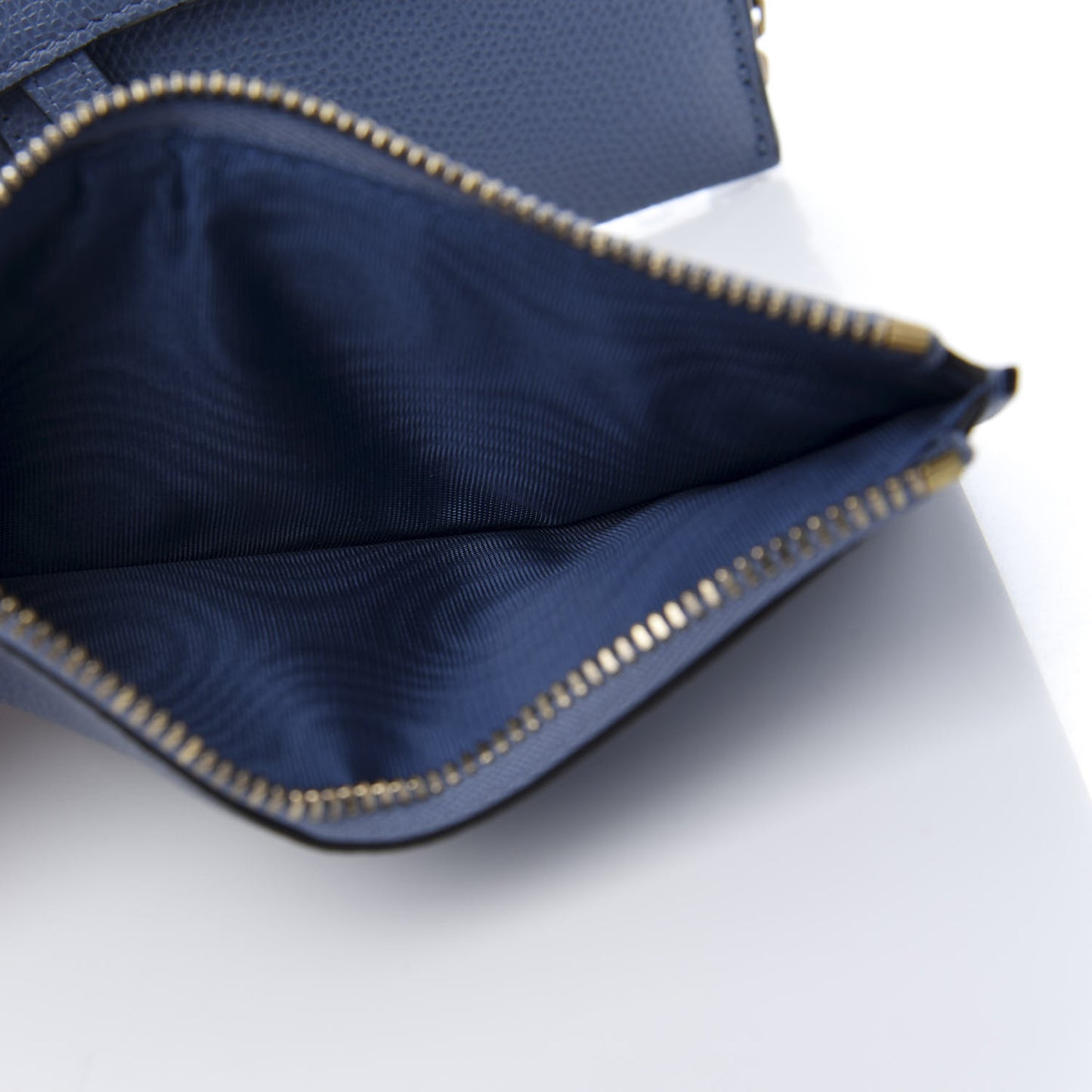 Grained Calfskin Saddle Chain Wallet Pouch Denim