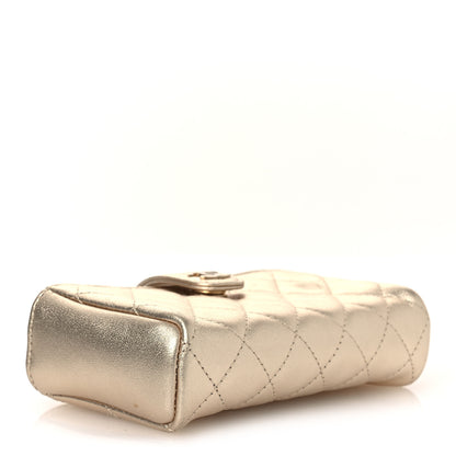 Chanel Metallic Lambskin Quilted Mini Phone Holder Clutch Light Gold 4 of 9