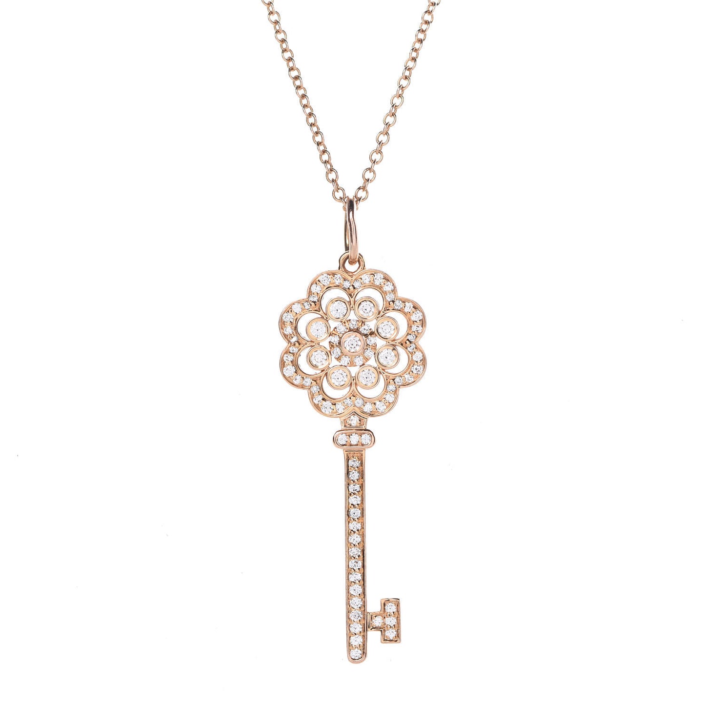18K Yellow Gold Diamond Rose Key Pendant Necklace