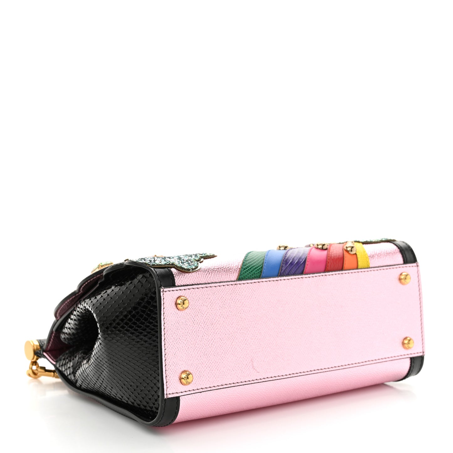 Metallic Calfskin Snakeskin Iguana Embossed Crystal Patch Dauphine Love Miss Sicily Satchel Black Multicolor