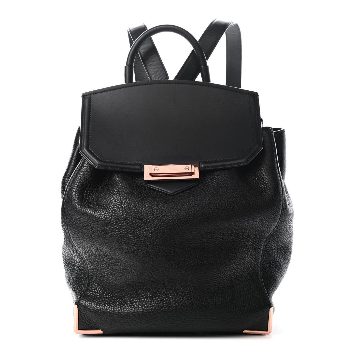 Pebbled Calfskin Prisma Skeletal Backpack Black Rose Gold Hardware