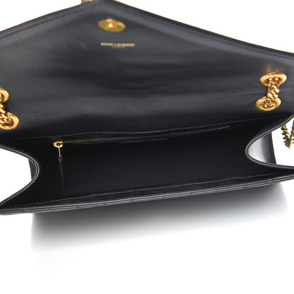 Saint Laurent Smooth Calfskin Matelasse Chevron Large Monogram Satchel Black 7 of 14