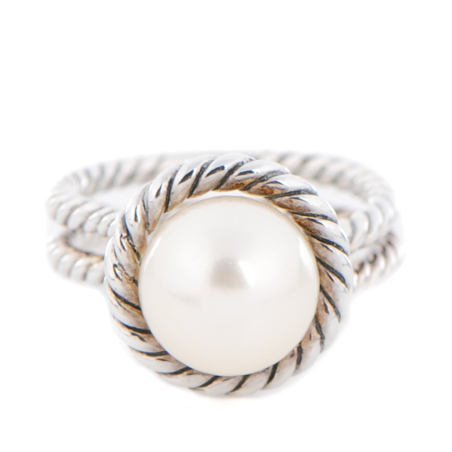Sterling Silver Pearl 10.5mm Cable Ring 52 6