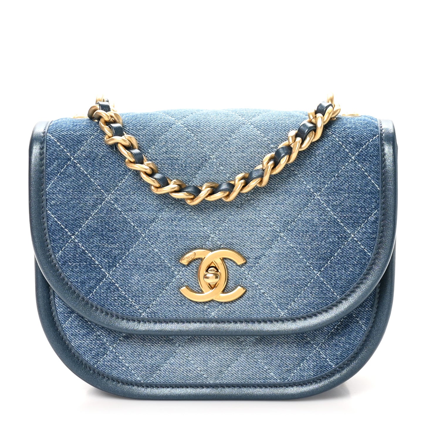 Washed Denim Quilted Small Messenger Flap Blue