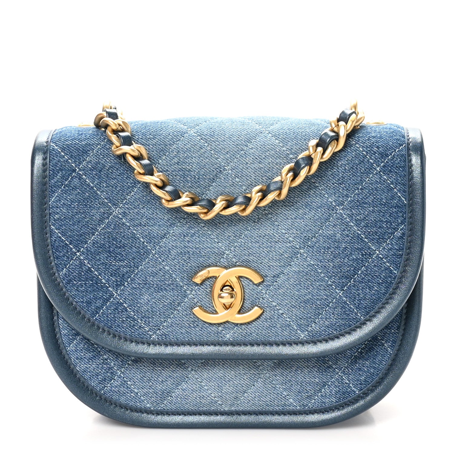 Chanel Washed Denim Quilted Small Messenger Flap Blue 1 of 11